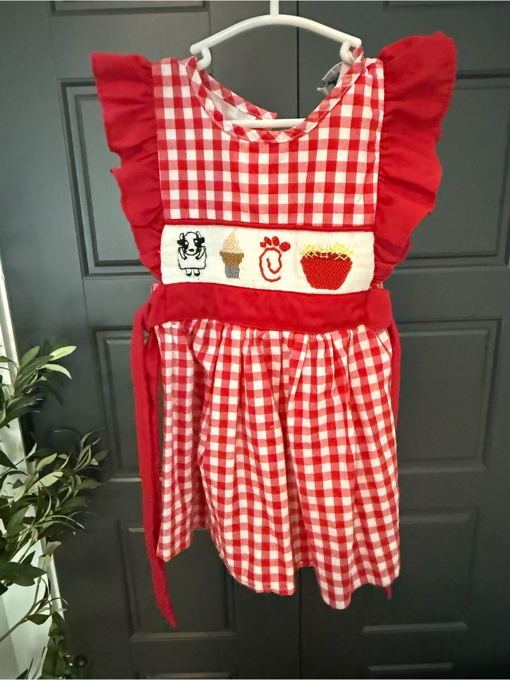 Chick-fil-A Red Gingham Smocked Kids Dress with Ruffle Sleeves - 24M